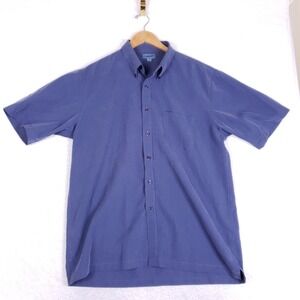 MOST‎ Button Down Shirt Mens Large Short Sleeve Textured Grid Modal Blend Blue